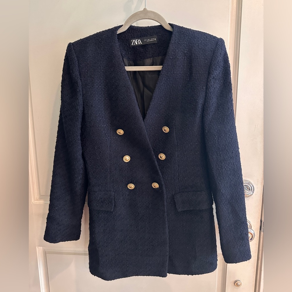 Classic Navy Tweed Blazer with